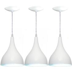 Kit 03 Lustres Pendente Balcão Cozinha Americana - Branca