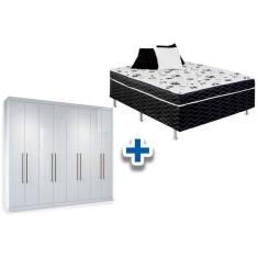 Cama Box Conjugada Casal Union Ortobom + Guarda Roupa Master Vip 8.4 Branco