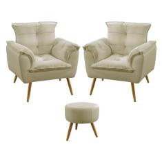 Kit 2 Poltronas Beta e Puff Solar Sued Aradecor