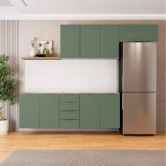 Cozinha Modulada 4 Peças sem Tampo 2 Aéreos e 2 Balcões 2 Portas Ipanema Cabecasa Madeiramadeira Verde