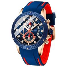 MF MINI FOCUS Relógio masculino, cronógrafo à prova d'água, esportivo, analógico, quartzo, pulseira de silicone, relógio de pulso moderno para homens, G - azul, us:4.5 / cn:34, relógios modernos