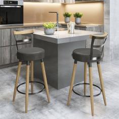 Kit 02 Banquetas Moscou Pés De Madeira - Salaone Cor Courissimo Preto