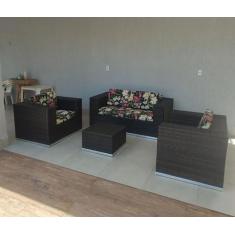 Conjunto Sofá Fibra Sintética Alumínio Varanda Área Externa Interna - 