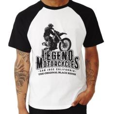 Camiseta Raglan Legend Motorcycle - Foca na Moda, Branco, Preto, M