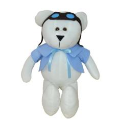 Urso de pelúcia aviador  com roupa azul 1 unidade com 29cm brinquedo d