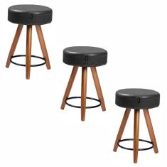 Kit 3 Bancos/Banquetas Estofadas Baixas Confortáveis Sala Cozinha Pés Palito Paris 50 cm