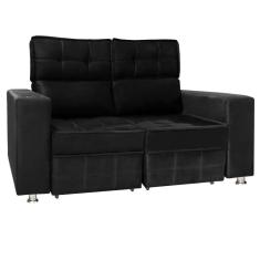 Sofá Retrátil E Reclinável 2 Lugares Londres 1.60cm Com Molas Veludo Speciale Home Preto