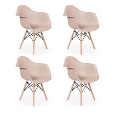 Conjunto 04 Cadeiras Charles Eames Wood Daw Com Braços Design - Nude -