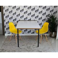 Conjunto de Mesa Dobrável Retrátil 1,40 Branco/noronha + 2 Cadeiras Eiffel - Amarela