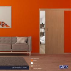 Porta de Correr Madeira 215x70cm Sobrepor Reversível Melamínico MGM Mogno