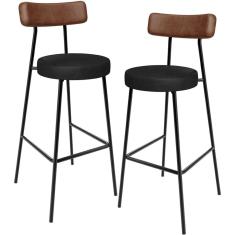 Kit 02 Banquetas Alta Bar Cozinha Sala De Jantar Milão L02 Couríssimo Marrom Preto - Lyam Decor