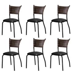 Conjunto 6 Cadeiras para Cozinha Junco Sintético Md05 Mais Decor Grafite/courissimo Preto/carvalho
