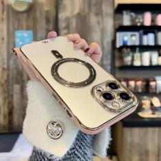 Capa de carregamento sem fio magnética fosca para iphone 14 plus 13 12 11 14 pro max chapeamento de luxo transparente fosco capa completa, rosa, para iphone 11