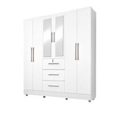 Guarda Roupas Casal Com Espelho 6 Portas 3 Gavetas Tokio Branco