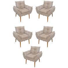 Kit 05 Poltrona Opala Sofá Sala, Quarto, Escritório Suede Cor:bege