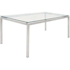 Mesa Jantar Dakot Retangular Tampo Vidro Base Cromada 130cm - 41165 - 