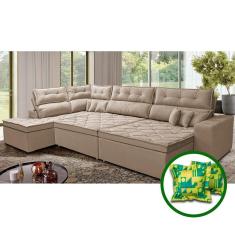 Sofá De Canto Retrátil E Reclinável Esquerdo 3,40x2,36m Molas Cama Inbox Espanha Velusoft Bege