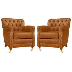 Kit 02 Poltronas Decorativas Sala de Estar Níger Pés Príncipe Couro Me