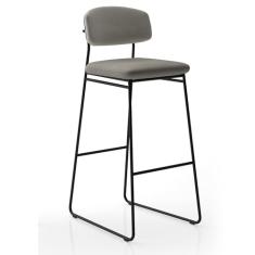 Banqueta Alta Para Bancada Sala de Jantar Encosto e Assentos Estofados Linha Jaraguá. Preto Fosco/Cinza Mesclado