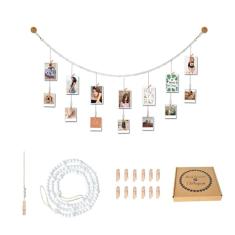 Yudarte Guirlanda de Contas de Madeira de 4 Pés com Prendedores de Roupa, Porta-Cartões com Imagens - Country Farmhouse Christmas Nursery Boho Holiday Decorations With Clips