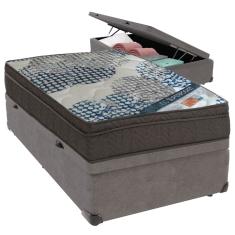 Cama Box Baú Cinza e Colchão ISO  Molas Ensacadas Solteiro Ortobom