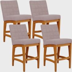 Kit 04 Banquetas Baixa Cozinha Bancada Bar Sala de Jantar Fixa Mila L02 Suede Rosê - Lyam Decor