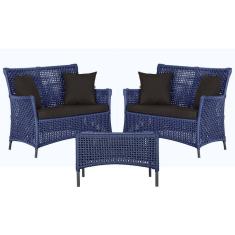 2 Sofá Área e Mesa Igapó Alumínio Pintura Preta Corda Náutica Estofado Impermeável Almofada 9 Trama