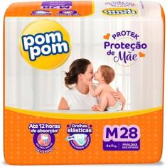 Fralda Pom Pom Protek Proteção de Mãe Jumbo M com 28 Unidades, M, 28