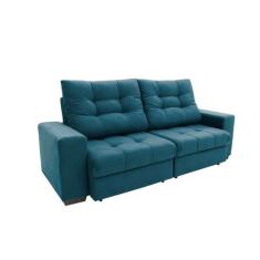 Sofá 3 Lugares Retrátil e Reclinável Biarritz Suede Azul Turquesa - Mo