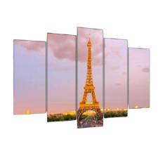 Quadro Decorativo Mosaico 5 Peças Mod067 Torre Eiffel Sol