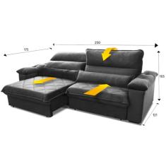 Sofá Retrátil Reclinável Grécia 2.50m Suede Velut Cinza Molas no Assento - King House