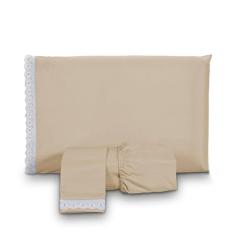 Jogo de Lençol Casal Padrão Microfibra 3 Peças com Elástico Cor:avelã