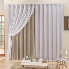 Cortina 4 Mts Sala Quarto Voal E Semiblackout Para Trilho Comum Bege