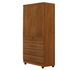 Guarda Roupa Solteiro Conjugado New Maia 2 Portas de Bater 4 Gavetas MDP Branco Cinamomo Benetil Móveis