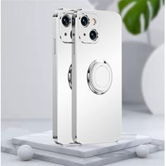 Capa macia fosca quadrada fosca de luxo para iphone 14 13 12 11 pro xs max mini se x xr 7 8 plus suporte de anel de metal tampa traseira, branco, para iphone x xs