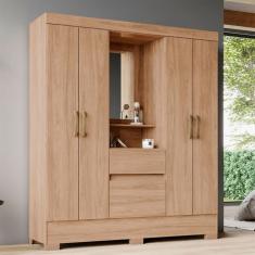 Guarda-Roupa Solteiro com Espelho Briz 4 Portas 2 Gavetas Jequitibá