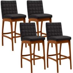 Kit 04 Banquetas Altas Para Cozinha Sala de Jantar Fixa Mila B04 Linho