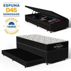 Cama Box Baú com Colchão de Espuma D45 Ortobom Airtech 150 + Auxiliar Unique Solteiro 88cm