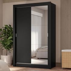 Guarda-roupa Solteiro 2 Portas de Correr com Espelho 4 Gavetas Preto Vivare Plus Madesa