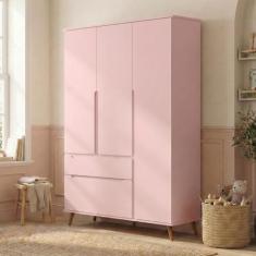 Guarda-Roupa Infantil Rosa 100% MDF 3 Portas e 2 Gavetas Retrô Melinda