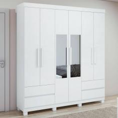 Guarda-Roupa 6 Portas 4 Gavetas Zeus com espelho e com Pés Branco