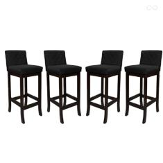 Kit 4 Banquetas Alta para Ilha de Cozinha Tóquio Madeira Maciça Matelassê Suede Preto CCS