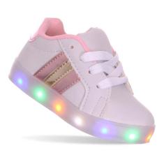 Tenis Led Luz pisca Feminino infantil menina rosa ou branco - PC, Bran