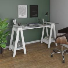 Escrivaninha Mesa De Vidro 8mm Cristal Branco