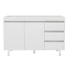 Balcão De Cozinha Lux Para Pia De 120cm 100%mdf Sem Tampo 02 Portas E 03 Gavetas Branco - Abmaza