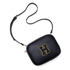 Viverte Bolsa infantil para meninas, bolsa transversal de couro sintético com inicial para meninas, presentes de aniversário personalizados, Preto