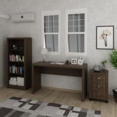 Kit 3 Peças Com Escrivaninha, Gaveteiro E Estante Espresso Mó