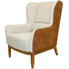 Poltrona Decorativa Fixa Base de Madeira Milena D02 Linho Bege A-184 C