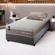 Conjunto Cama Box Cinza c/ Molas Ensacadas Sheffield Bege Solteiro 96x203x65