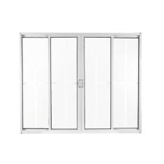 Janela de Alumínio de Correr 100x150cm 4 Folhas 2 Fixas com Grade e Vidro Liso Linha Soft MGM Branco